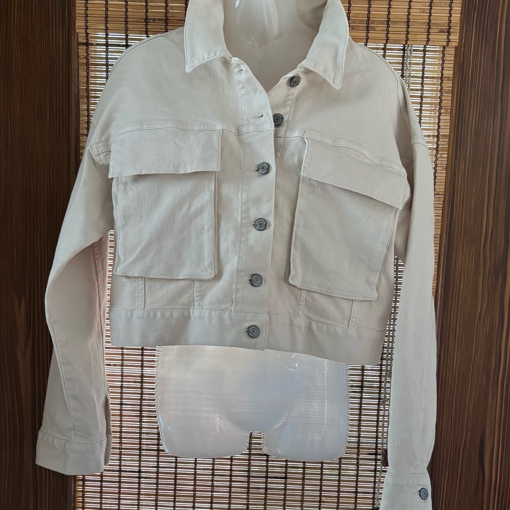 New! LOFT Women's Cream Jean Jacket Sz Lg